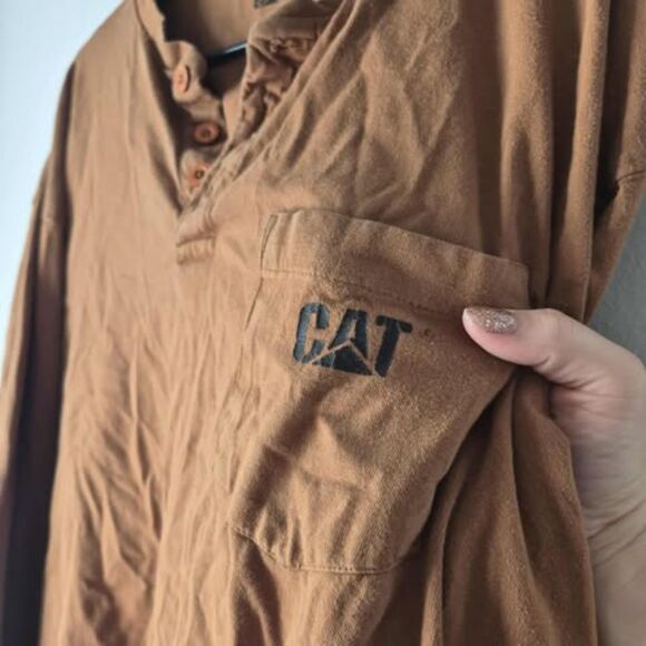 CAT Men's Work Shirt Long Sleeve Workwear Casual Button Up XL 100% Cotton - Picture 3 of 6